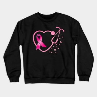 Nurse Breast Cancer Awareness Pink Ribbon Heart Stethoscope Crewneck Sweatshirt